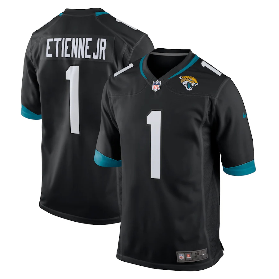 Custom Mens Jacksonville Jaguars 1 Travis Etienne Nike Black Alternate 2021 NFL Draft First Round Pick Game Jersey